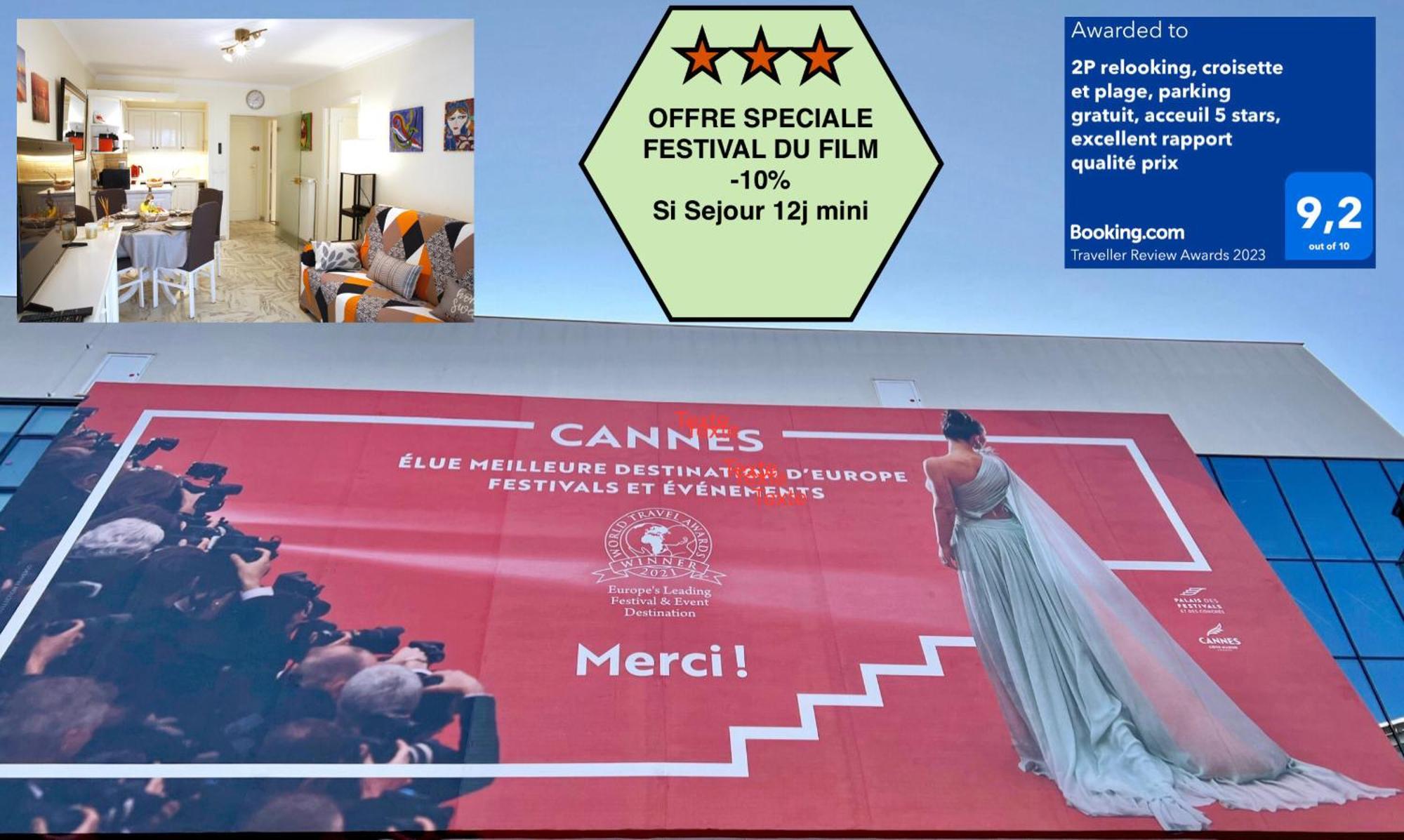 קאן Offre Speciale Festival Film Si Sejour Superieur 12J , 2P Croisette, Grande Terrasse, Parking Gratuit, Calme, Accueil 5 Etoiles, Excellent Rapport Qualite-Prix מראה חיצוני תמונה